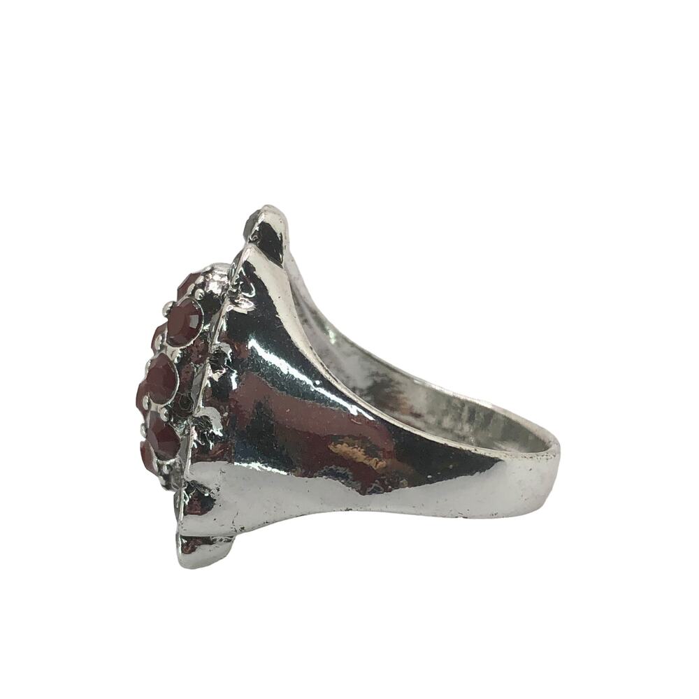 Silver and Red Rhinestone Statement Ring - Size 9 - Picture 4 of 7